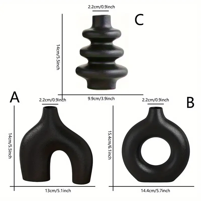 Black geometric ceramic vase set dimensions