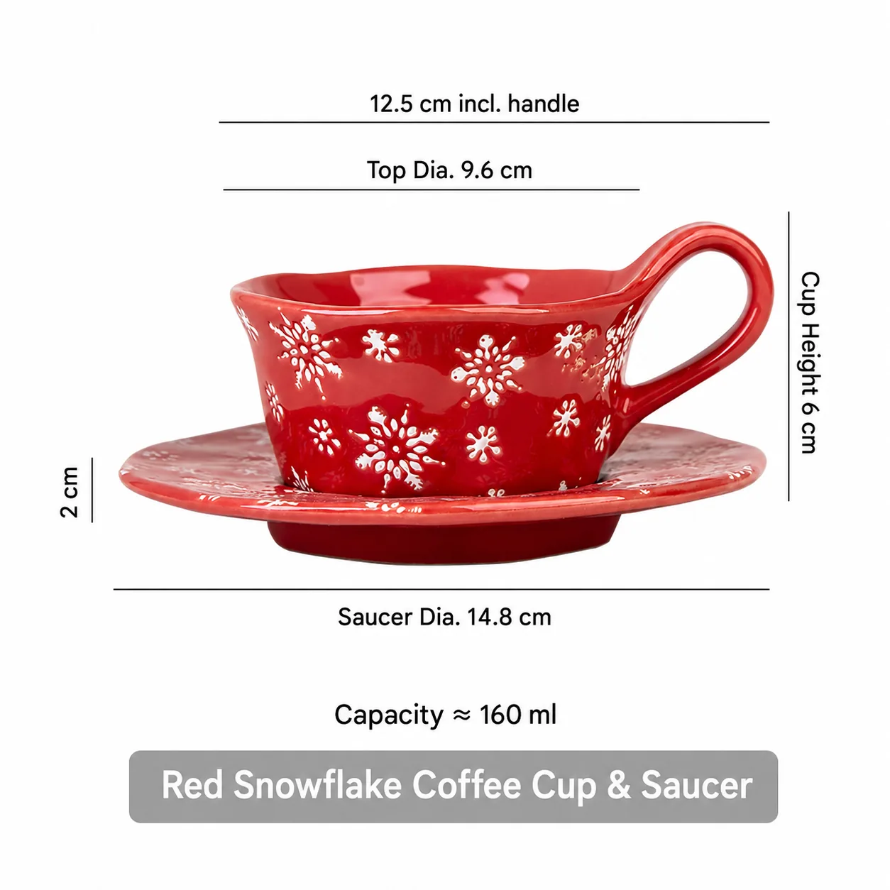 Red Christmas coffee cup and saucer dimensions