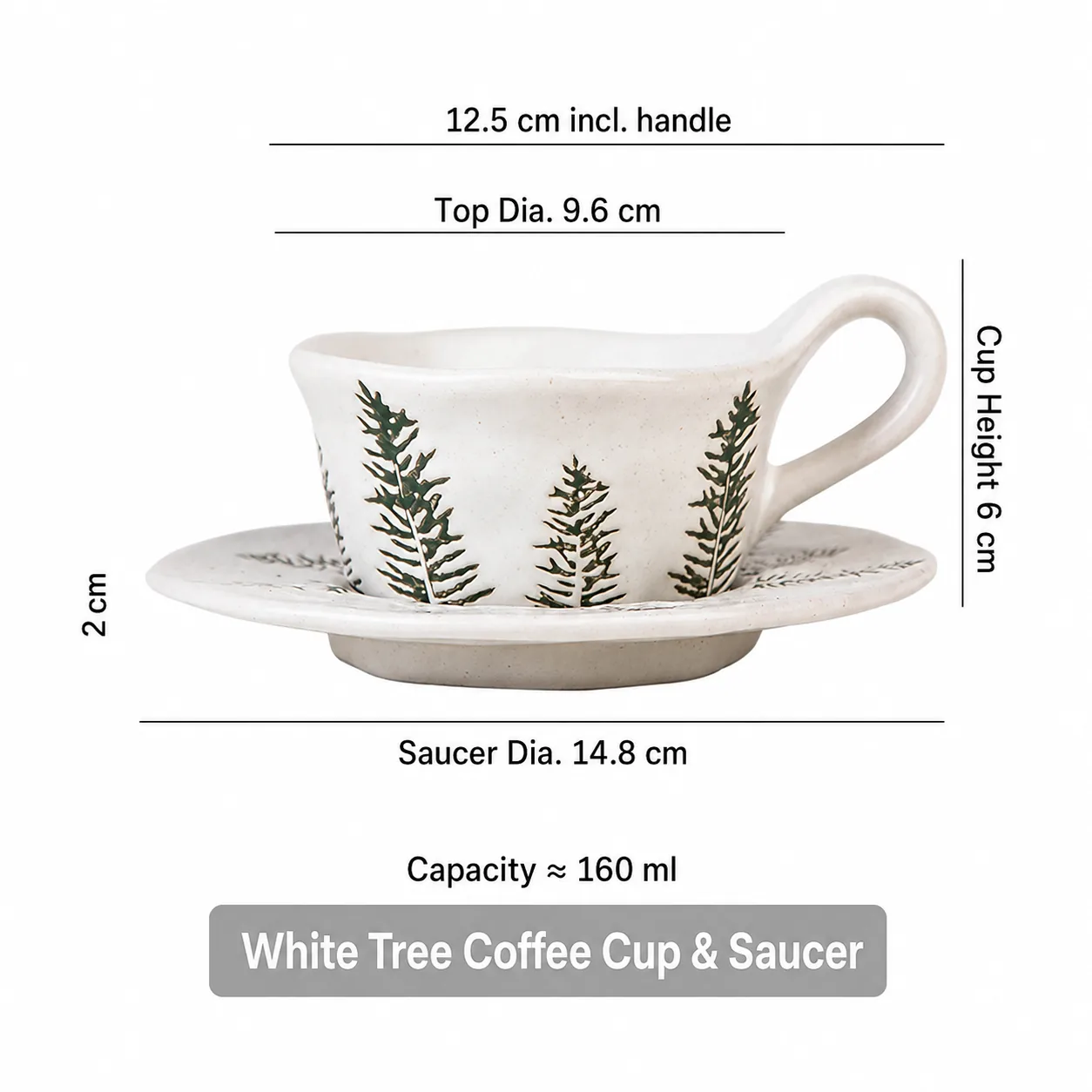 White Christmas coffee cup and saucer dimensions