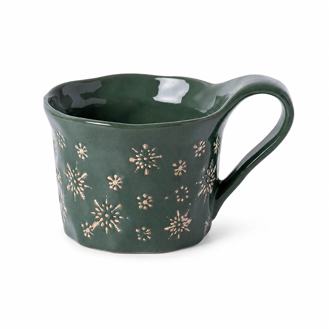 Green snowflake Christmas ceramic mug