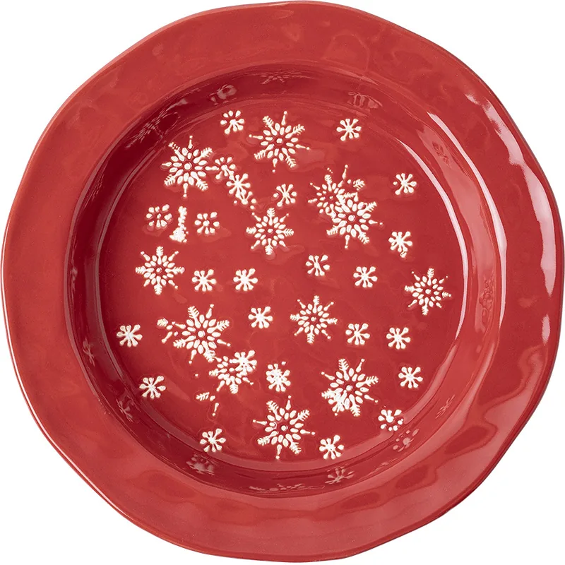 Red snowflake Christmas ceramic plate
