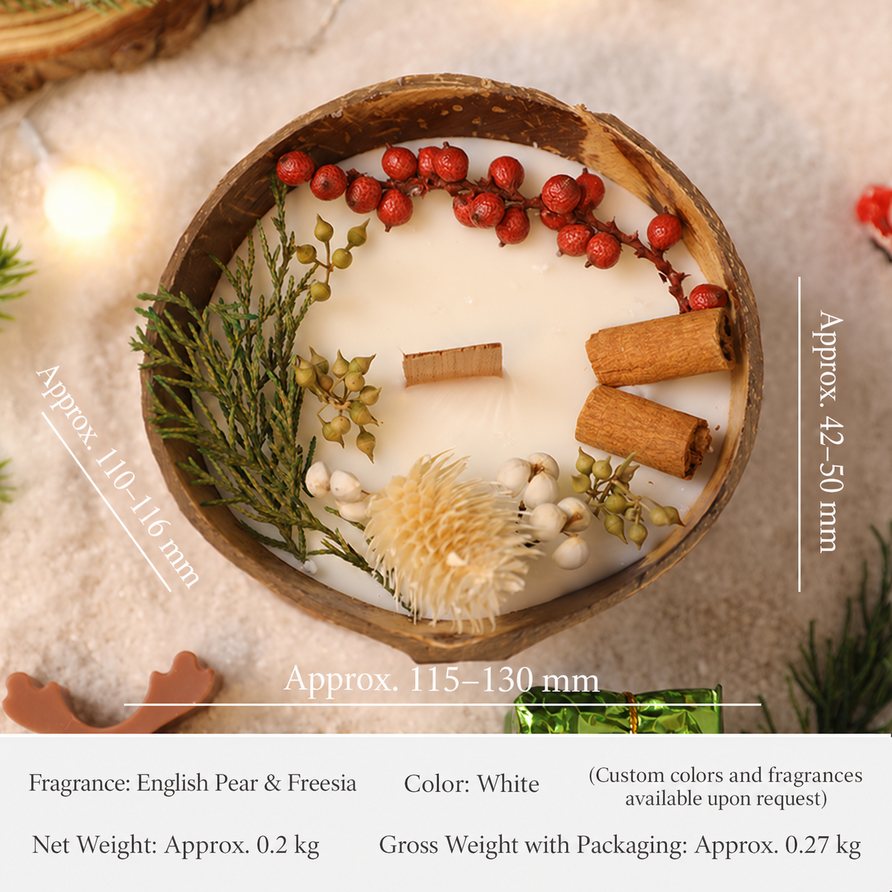Botanical coconut bowl candle dimensions and specifications