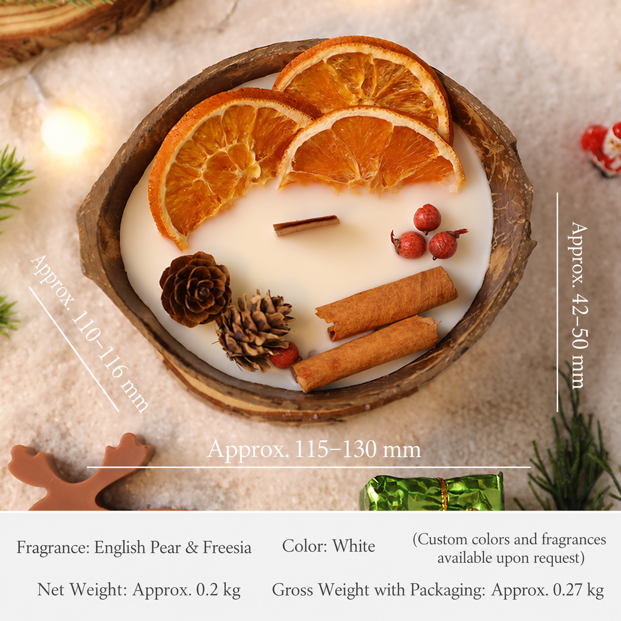 Orange and cinnamon coconut bowl candle dimensions and specifications