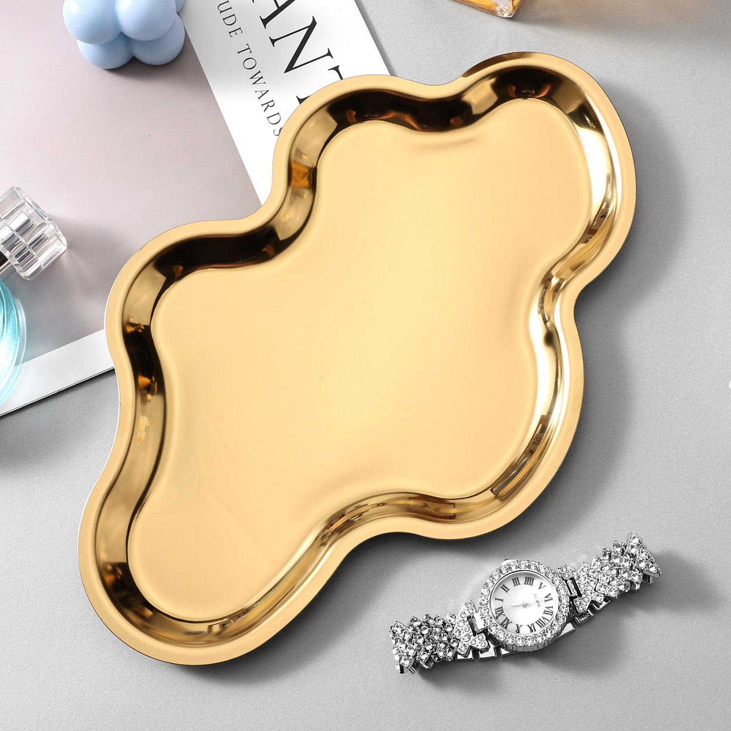 Gold cloud-shaped stainless steel storage tray