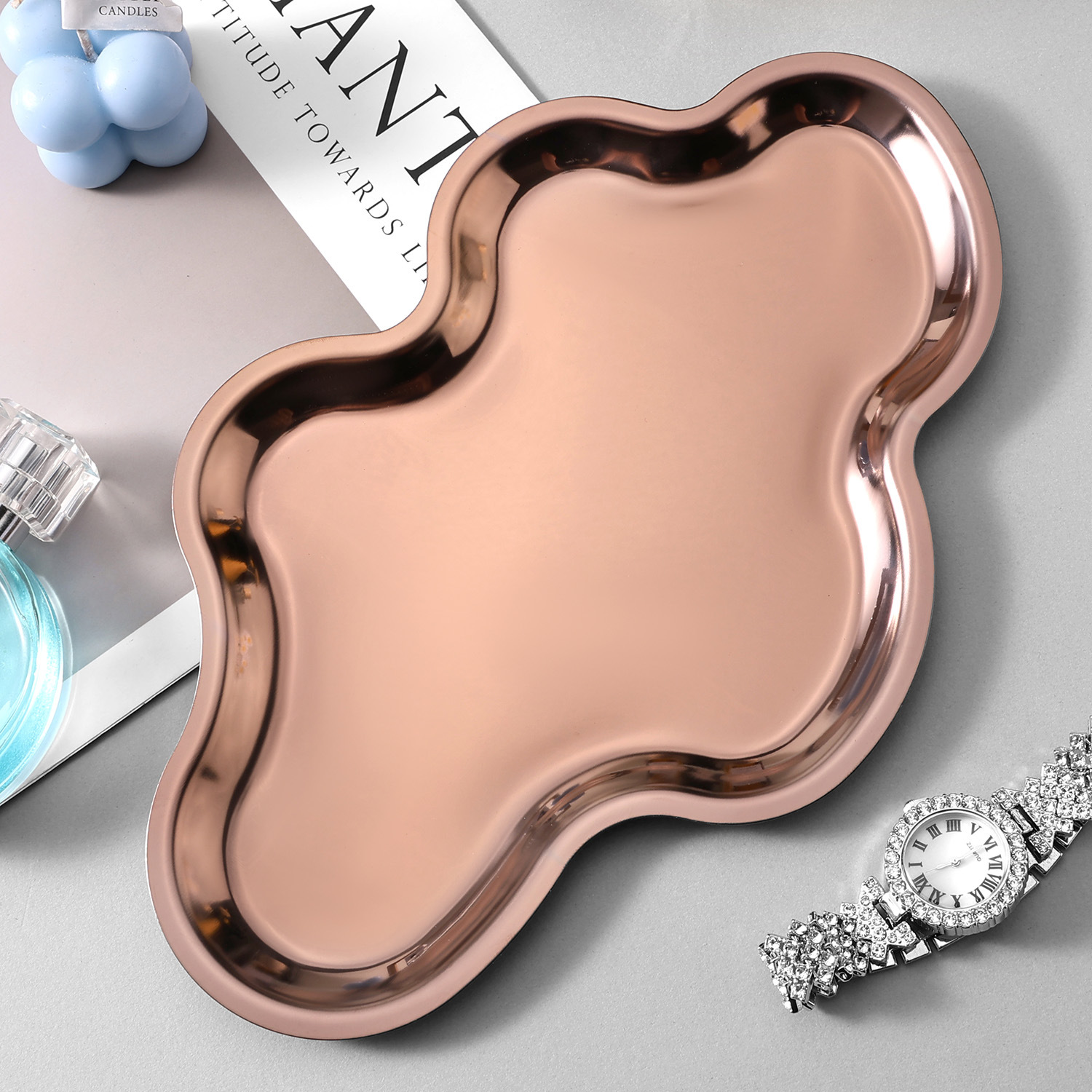 Rose gold cloud-shaped stainless steel storage tray