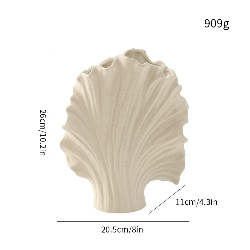 Large seashell ceramic vase dimensions and weight