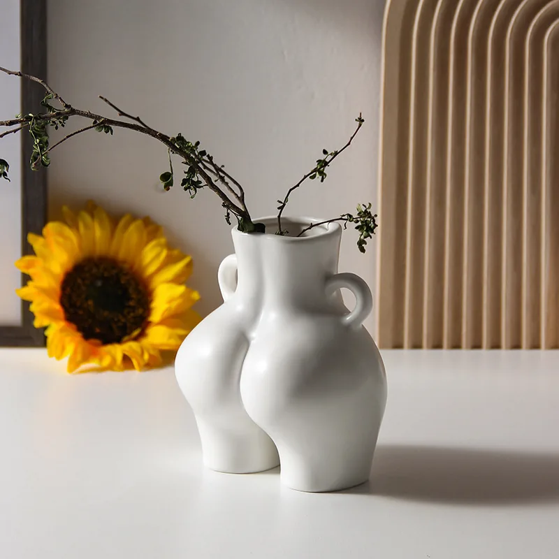 Matte white ceramic body vase with branches
