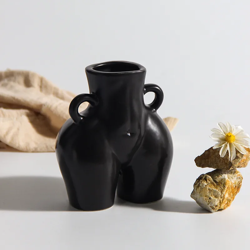Frosted black ceramic body vase product view