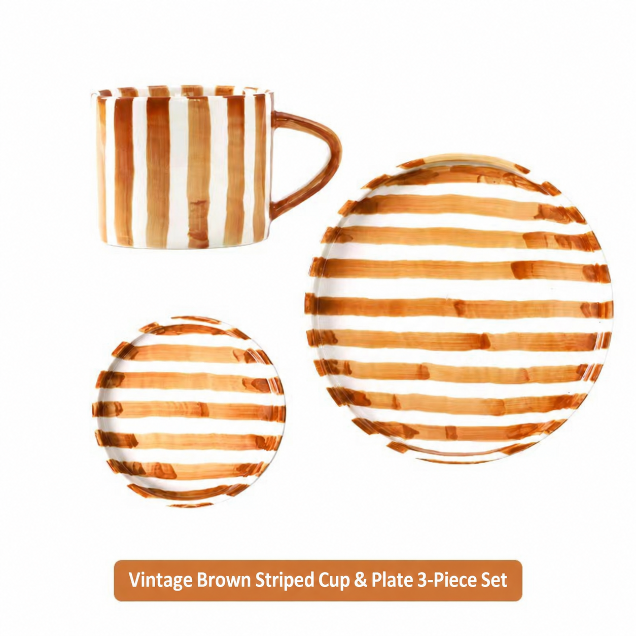 Vintage orange striped ceramic three-piece set