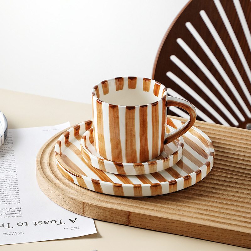 Orange striped cup, saucer and dinner plate set