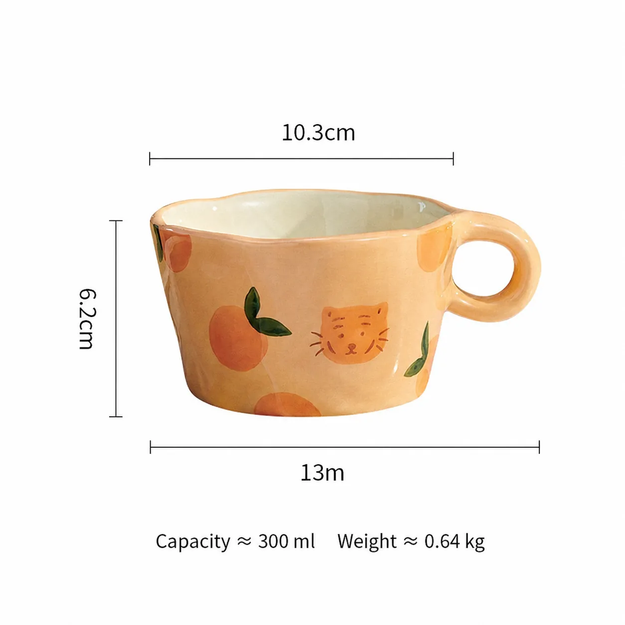 Orange cat ceramic mug dimensions
