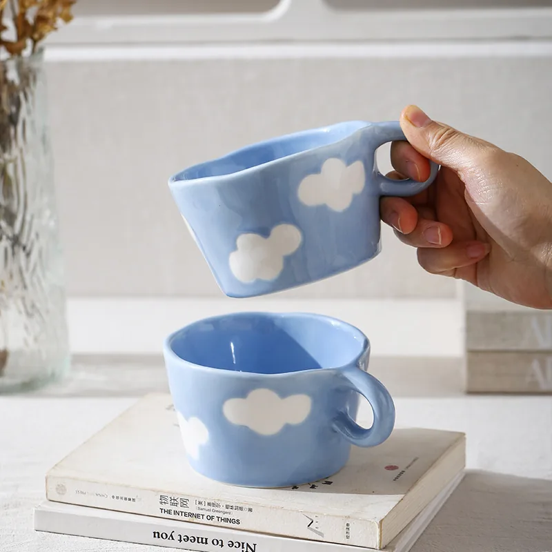Blue cloud hand-pinched ceramic mugs