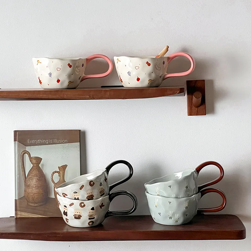 Pastel illustrated ceramic mug color assortment