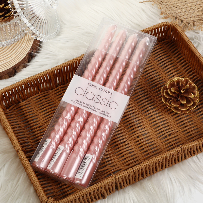 Pink four-piece electroplated spiral taper candle set