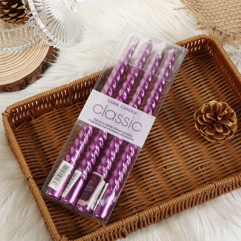 Purple four-piece electroplated spiral taper candle set