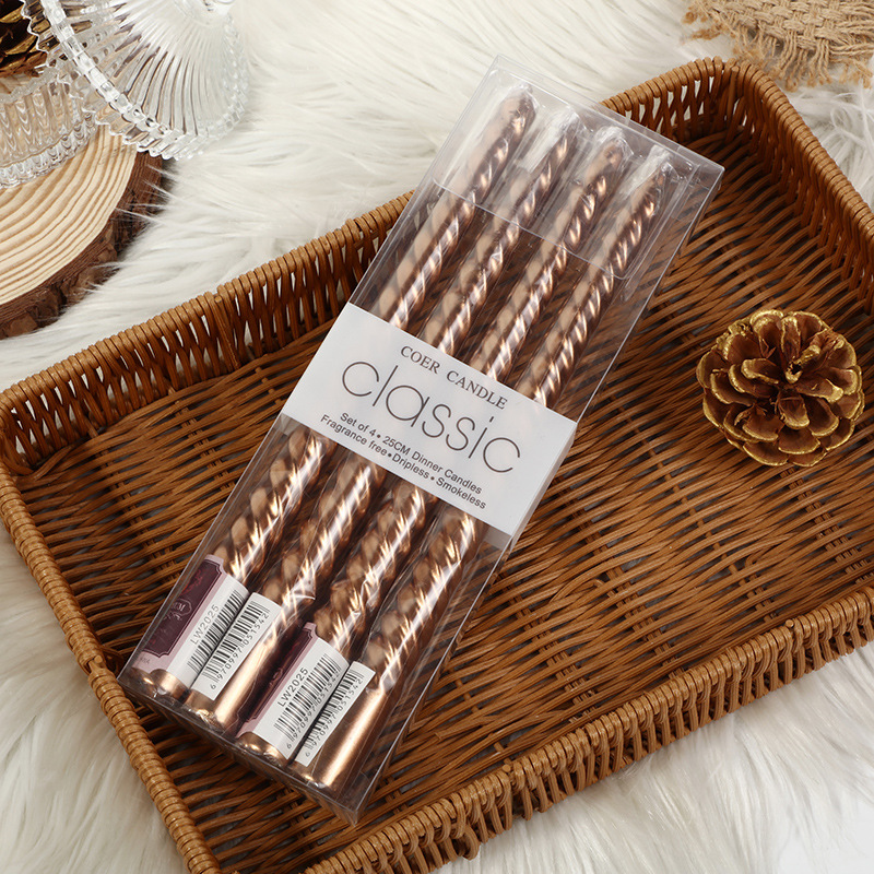 Rose gold four-piece electroplated spiral taper candle set