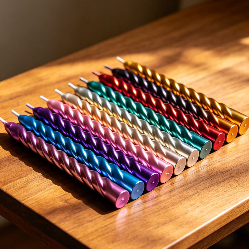 Colorful metallic spiral taper candles