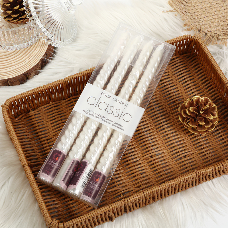 White four-piece spiral taper candle set