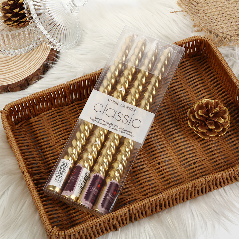Gold four-piece electroplated spiral taper candle set