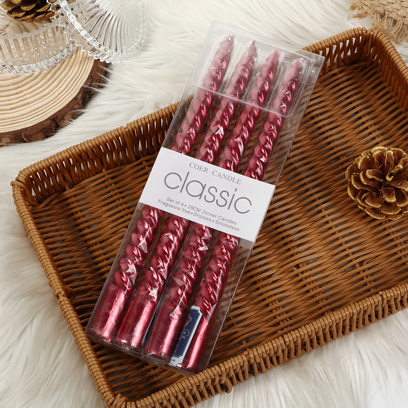 Red four-piece electroplated spiral taper candle set