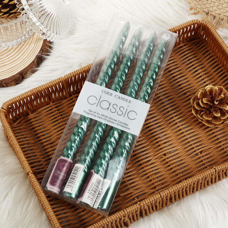 Green four-piece electroplated spiral taper candle set