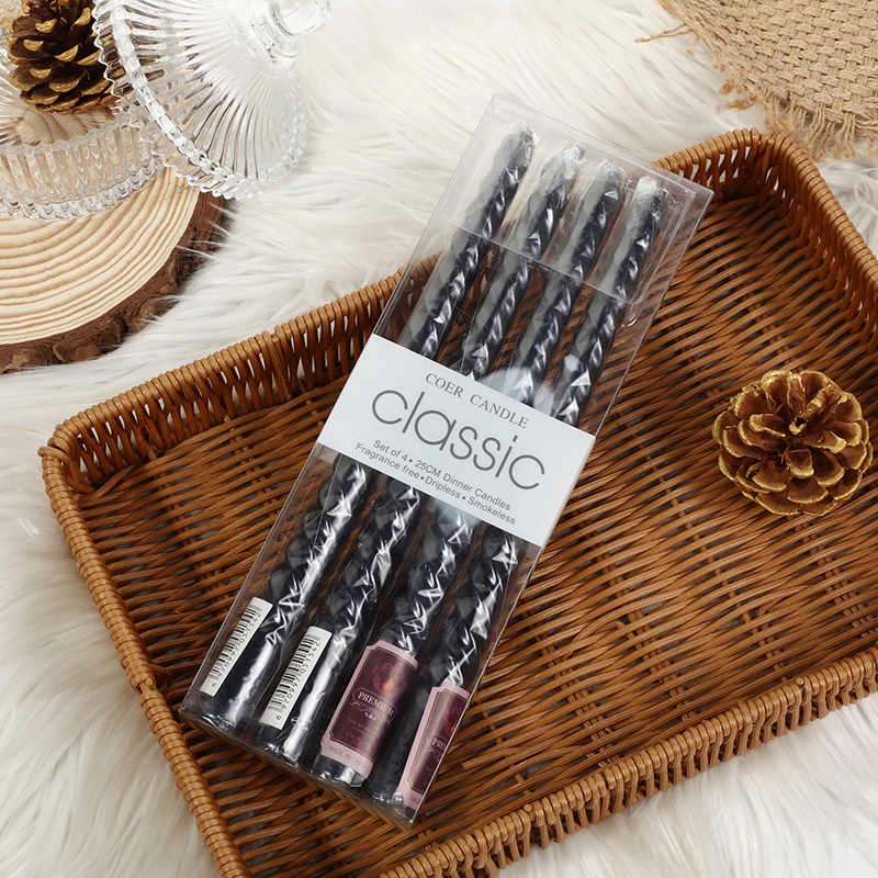 Black four-piece electroplated spiral taper candle set