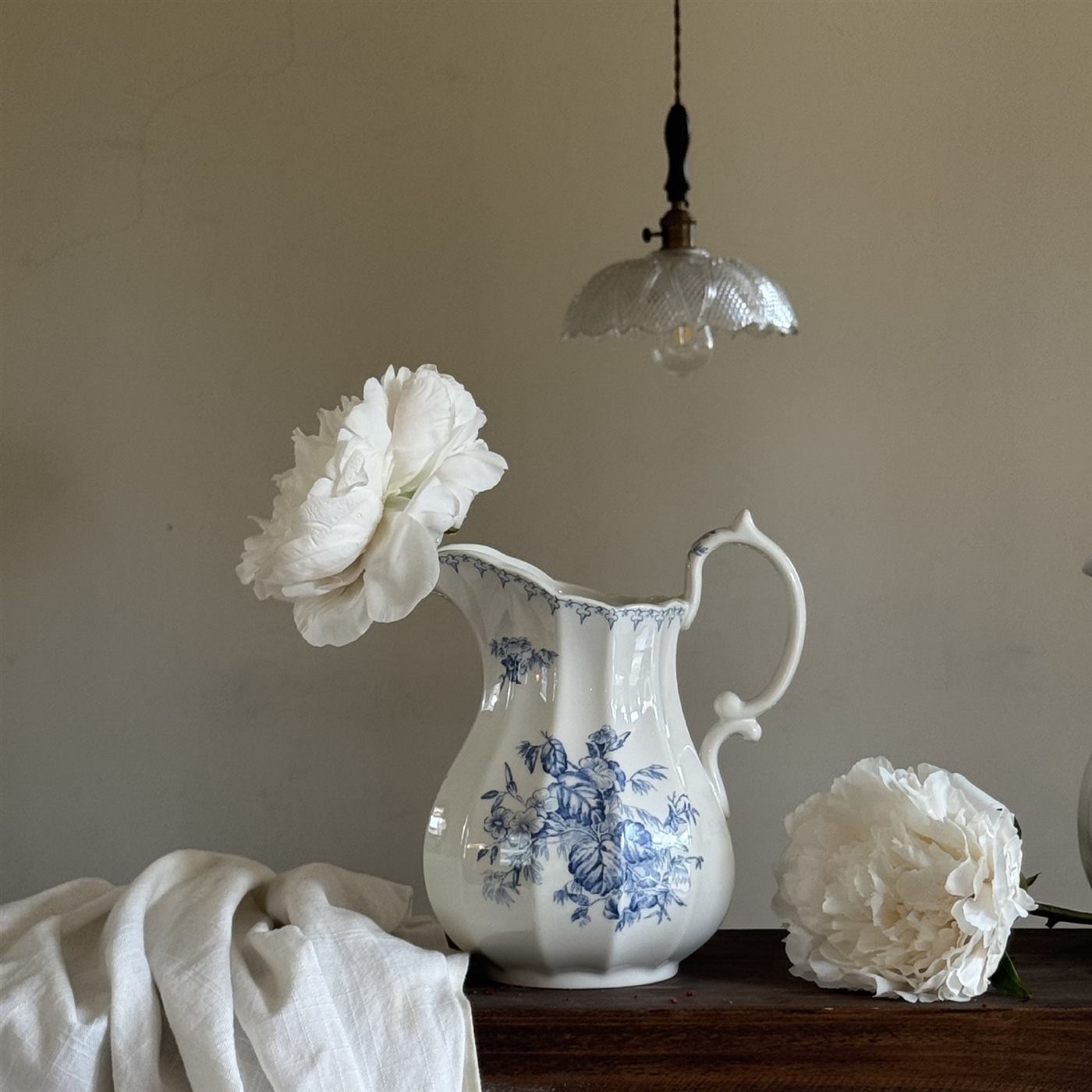 French style ceramic vase styled with a white flower