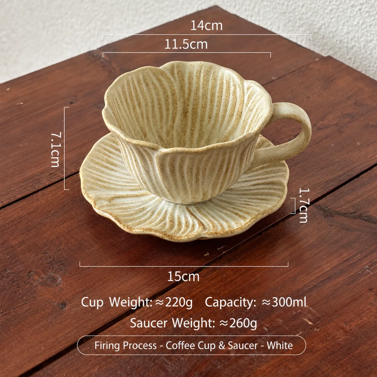 White reactive glaze ceramic coffee cup and saucer dimensions