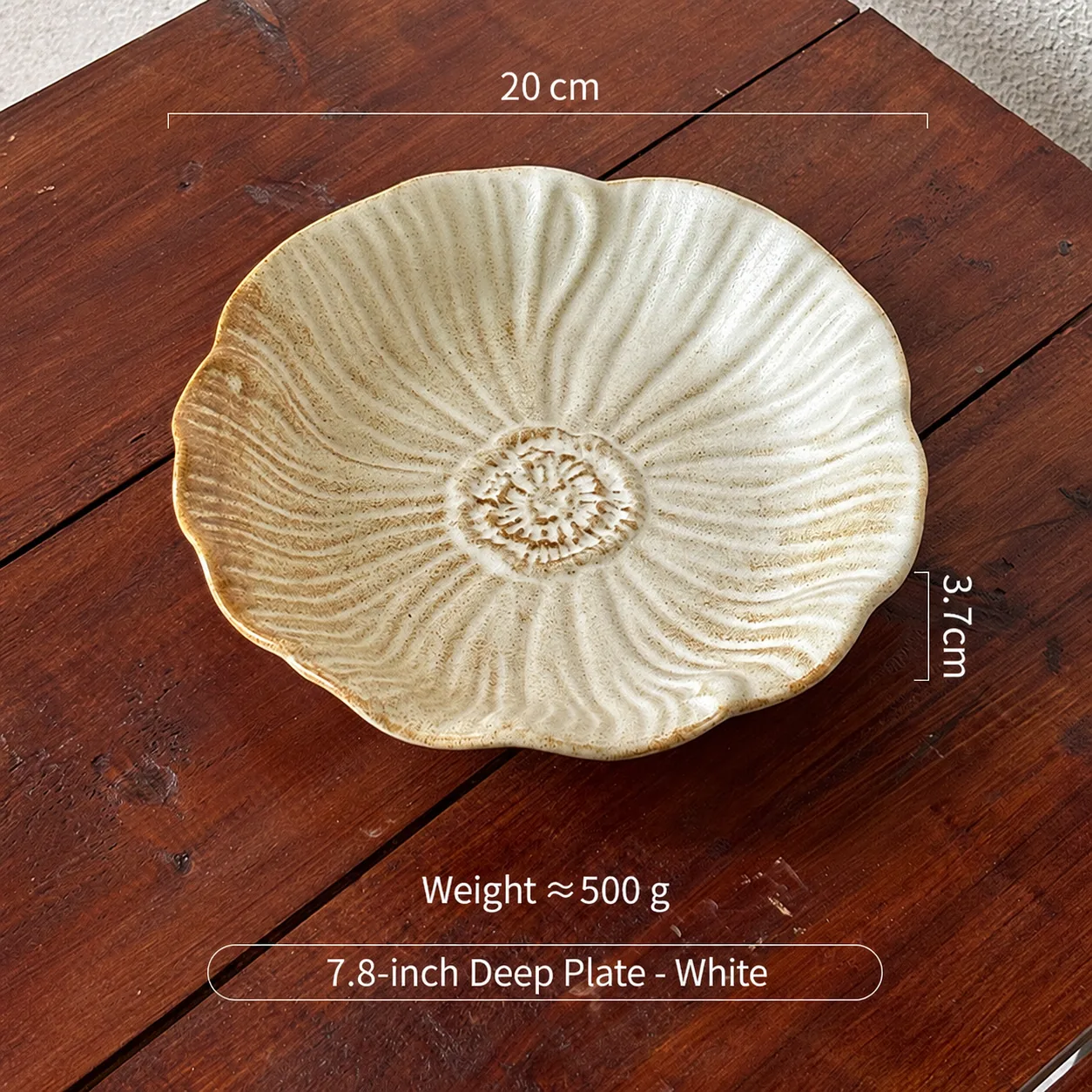 White 7.8-inch floral ceramic deep plate dimensions