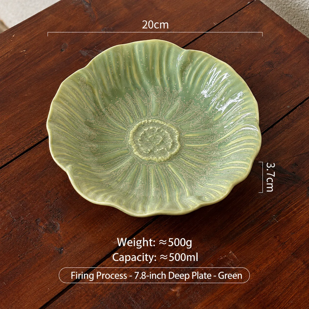 Green 7.8-inch floral ceramic deep plate dimensions