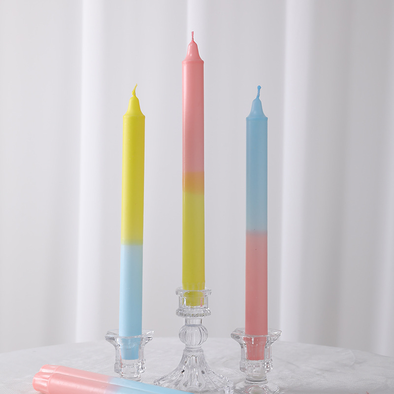 Pink, yellow and blue gradient taper candles