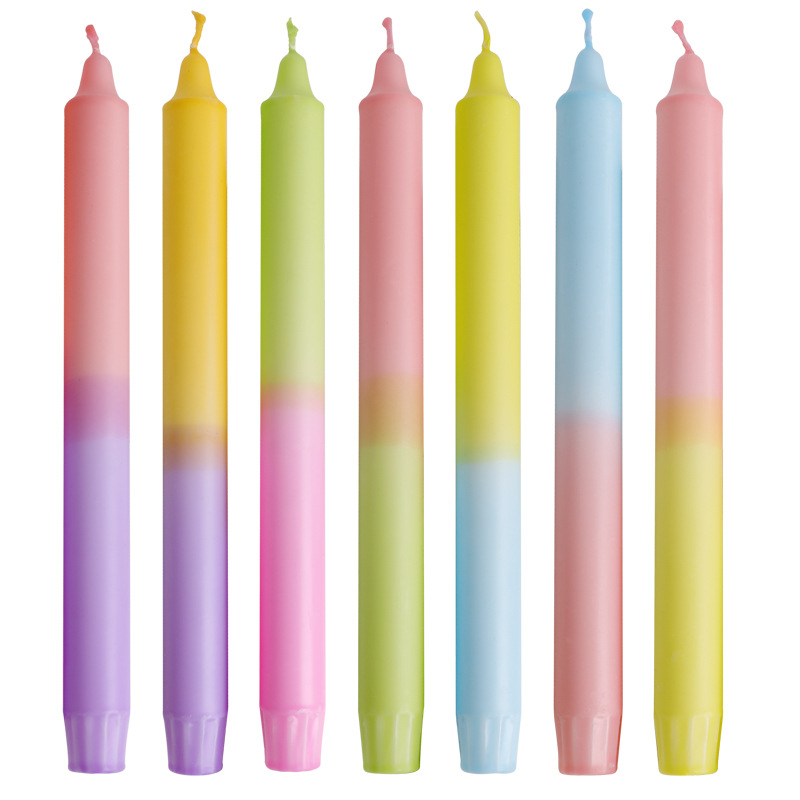 Seven gradient church-top taper candle color combinations