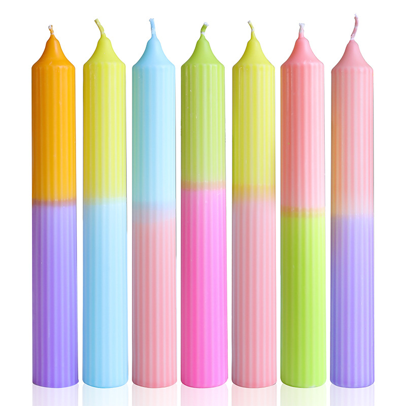 Seven gradient ribbed taper candle color combinations