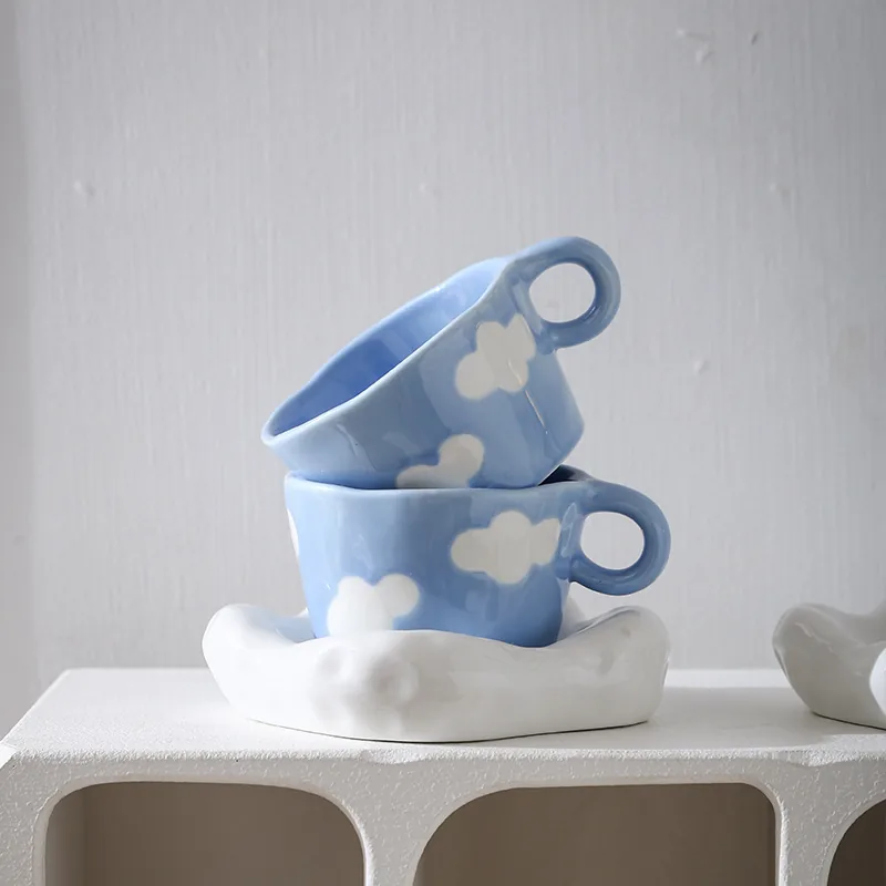 Stacked blue cloud cups