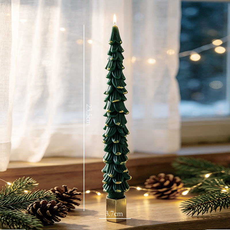 Green style B Christmas tree candle with gold accents