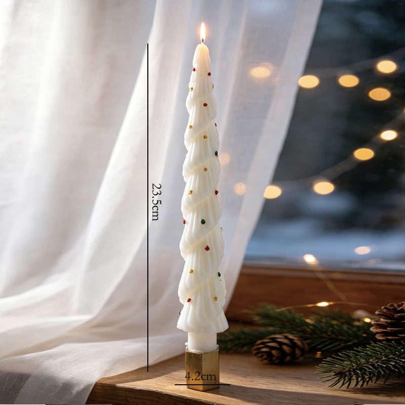 White style A Christmas tree candle with colorful accents