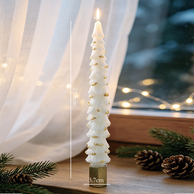 White style B Christmas tree candle with gold accents