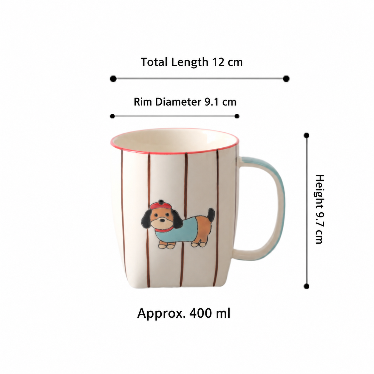 Dachshund ceramic mug dimensions and 400 ml capacity