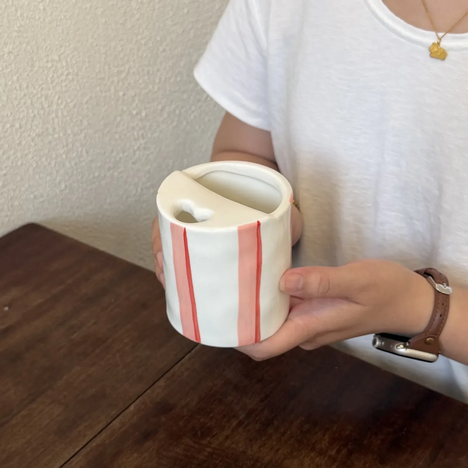 Minimal pink stripe ceramic mug