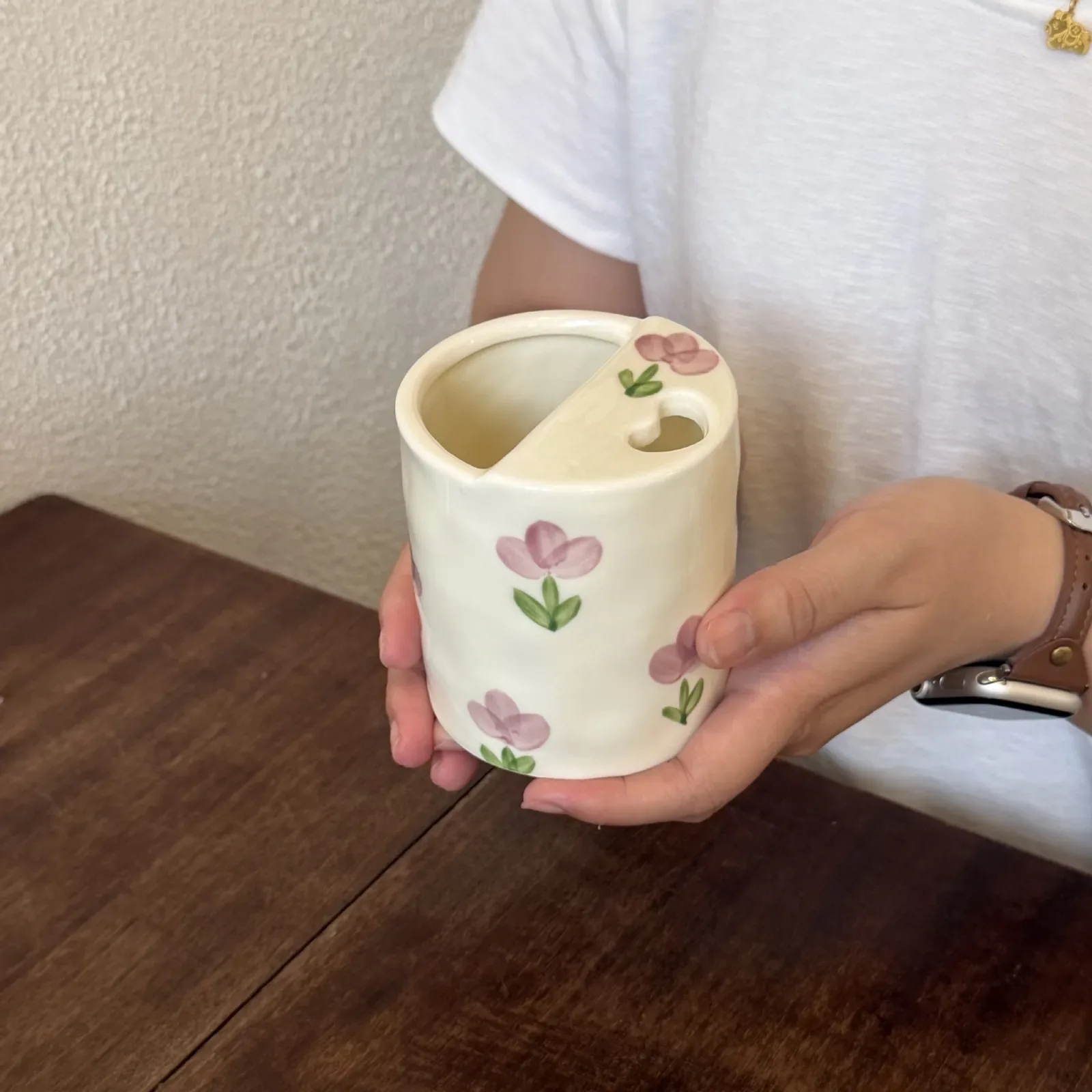 Hand-painted tulip ceramic mug