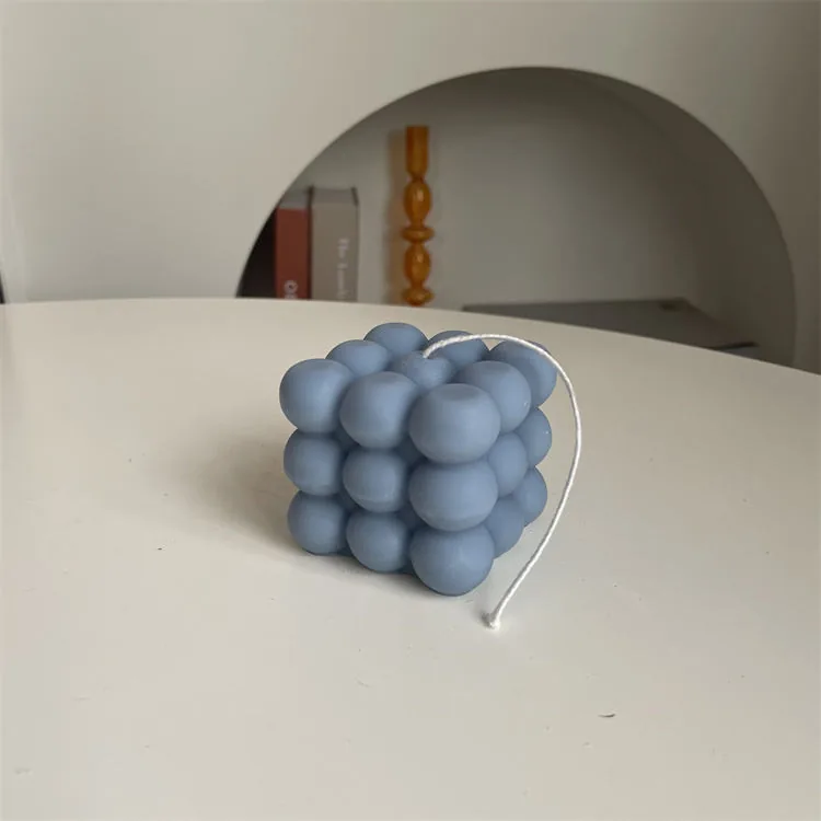 Light blue handmade bubble candle