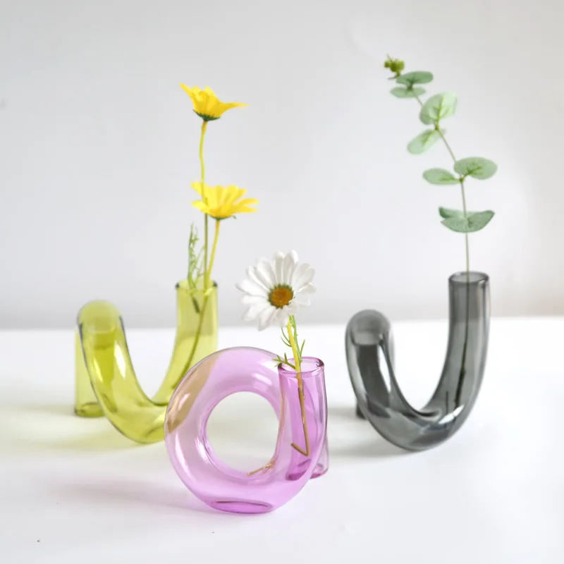 Purple, lime and smoke gray glass vases