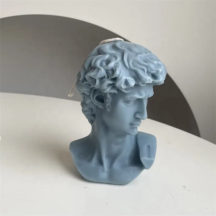 Blue David bust sculpture candle