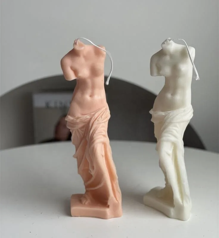 Peach and white Venus sculpture candles
