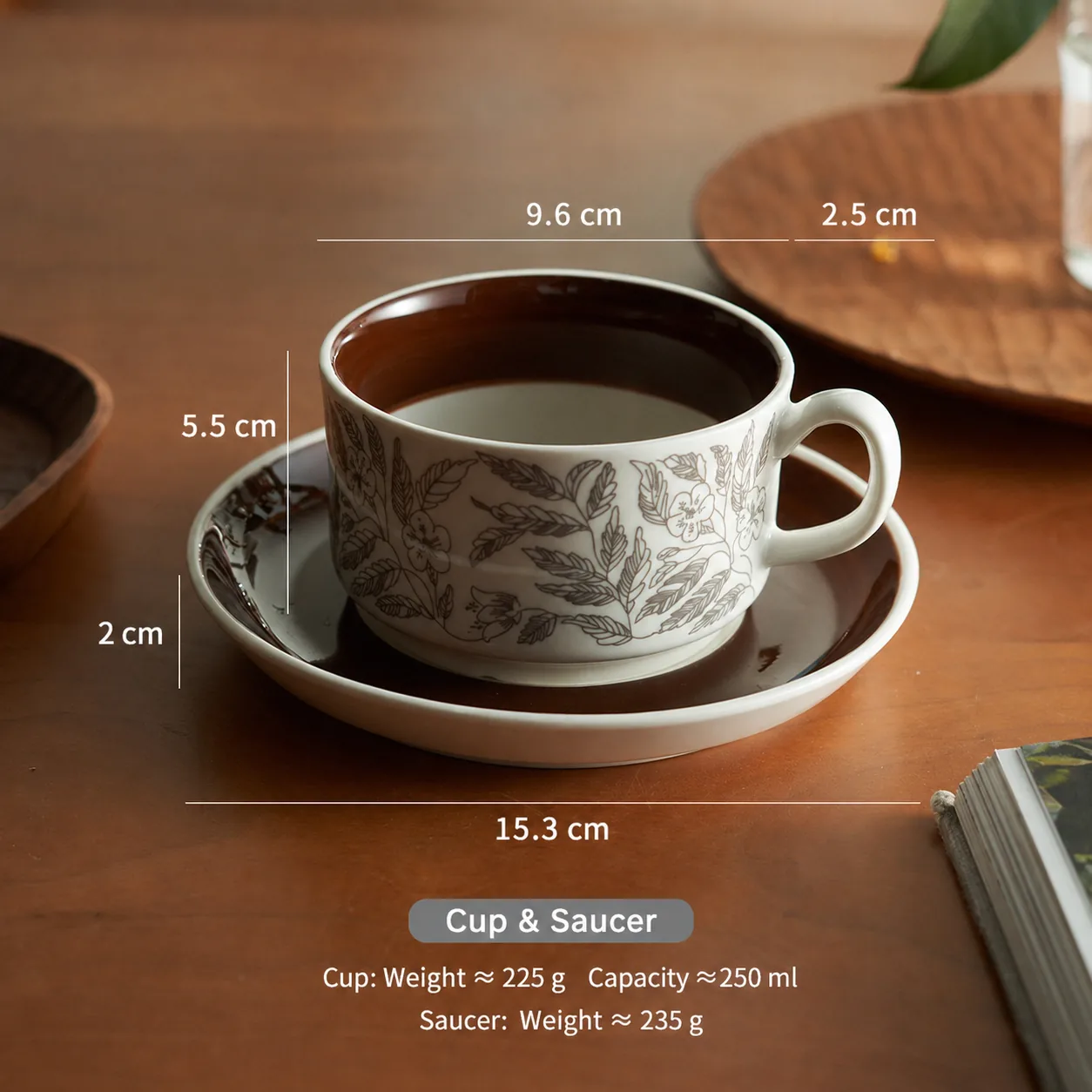 Luxury vintage ceramic coffee cup and saucer dimensions