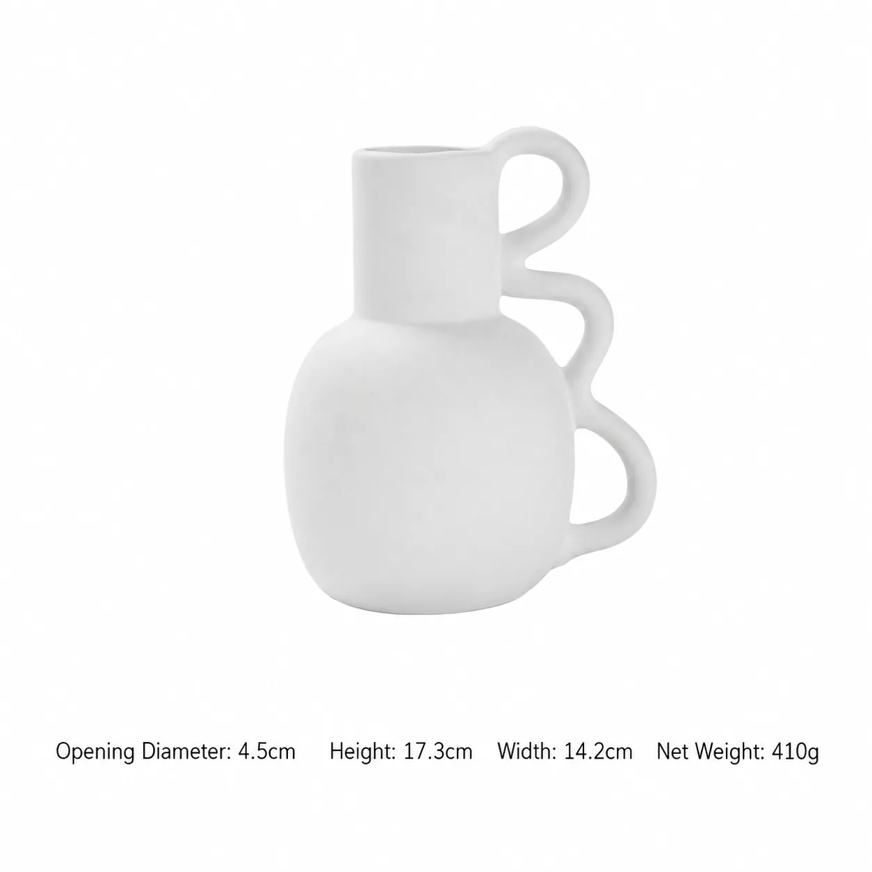 Minimalist white ceramic vase dimensions and net weight