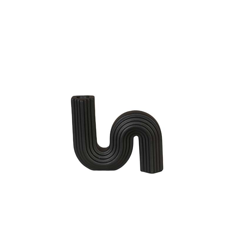 Black HP0589B ribbed serpentine porcelain candle holder