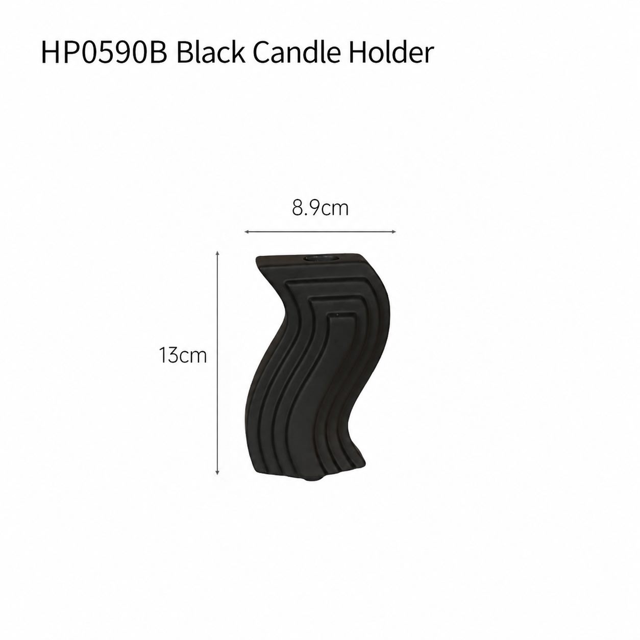 HP0590B black wave candle holder dimensions width 8.9 cm height 13 cm