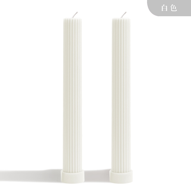 White two-piece ribbed pillar candle set