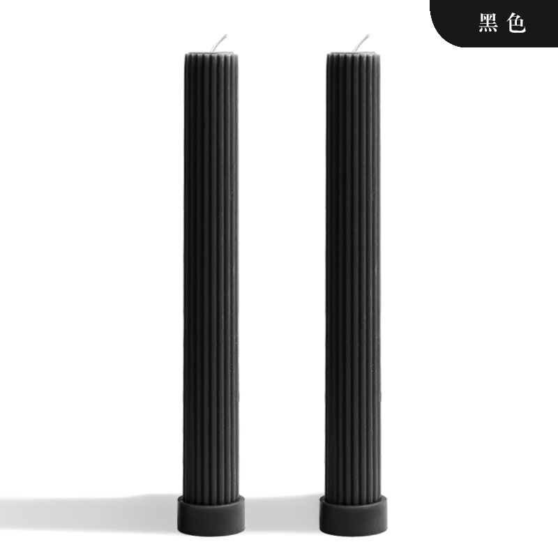 Black two-piece ribbed pillar candle set